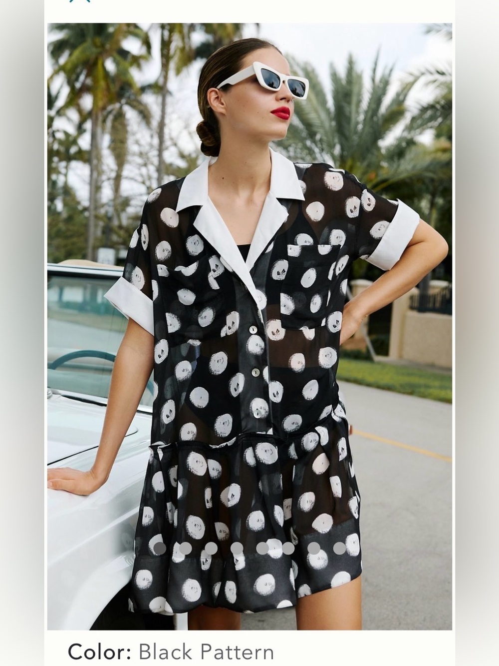 Plenty by Tracy Reece Black Polka Dot Button-Down Mini Dress with White Collar
